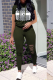 Ink Green Casual Print Patchwork Hooded Collar Short Sleeve Two Pieces