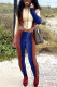 Blue Sportswear Print Patchwork Mandarin Collar Long Sleeve Two Pieces