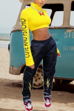 Yellow Street Print Patchwork Turtleneck Tops