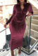 Wine Red Street Solid Patchwork Zipper Collar Pencil Skirt Dresses