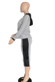 Grey Casual Solid Patchwork O Neck Long Sleeve Two Pieces
