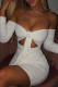 White Fashion Sexy Solid Hollowed Out Fold Bateau Neck Long Sleeve Dresses
