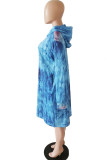 Khaki Fashion Street Adult Healthy Fabric Print Tie-dye Hooded Collar Printed Dress Plus Size 