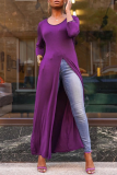 Blue Casual Solid High Opening O Neck Straight Dresses