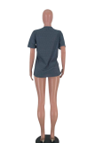 Grey Casual Print Patchwork O Neck Tops
