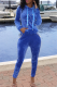 Blue Casual Solid Pearl Hooded Collar Long Sleeve Two Pieces