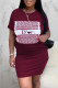 Burgundy Fashion Sexy Regular Sleeve Short Sleeve O Neck Short Sleeve Dress Knee Length Print Dresses