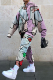 Multicolor Casual Print Patchwork Hooded Collar Long Sleeve Two Pieces