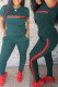 Green Fashion Patchwork Basic O Neck Short Sleeve Two Pieces