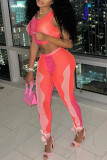 Red Sexy Print See-through O Neck Sleeveless Two Pieces