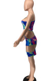 Multicolor Sexy Print Hollowed Out Backless One Shoulder Sleeveless Dress