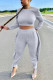 Grey Casual Solid Bandage O Neck Long Sleeve Two Pieces