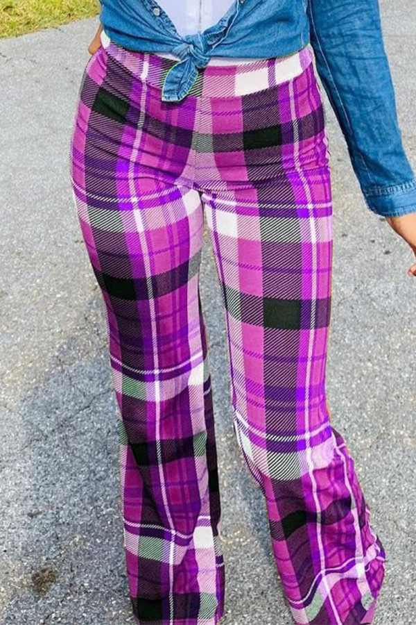 Purple Street Plaid Boot Cut Mid Waist Bottoms
