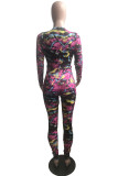 Pink Sexy Casual Print Bandage Hollowed Out Regular Jumpsuits