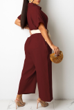 White Casual Solid Split Joint Turndown Collar Straight Jumpsuits(Without Belt)