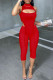Red Fashion Sexy Solid Hollowed Out Asymmetrical Half A Turtleneck Sleeveless Two Pieces