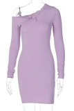 Green Sexy Solid Buckle Oblique Collar The MIDI Dress Dresses
