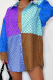Blue Casual Print Patchwork Turndown Collar Shirt Dress Dresses