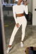 White Sportswear Solid Hollowed Out O Neck Long Sleeve Two Pieces