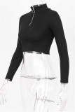 Rose Red Fashion Casual Solid Basic Zipper Collar Tops