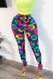 Black Sexy Print Without Belt Regular High Waist Pencil Bottoms