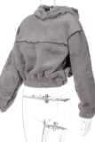Grey Casual Solid Split Joint Hooded Collar Tops