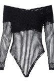 Black Sexy Solid See-through Mesh Off the Shoulder Regular Bodysuits