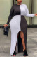 Black And White Fashion Patchwork Slit O Neck Long Sleeve Two Pieces