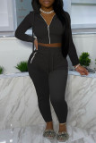 Red Fashion Casual Solid Zipper Hooded Collar Long Sleeve Two Pieces