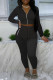 Black Fashion Casual Solid Zipper Hooded Collar Long Sleeve Two Pieces