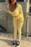 Pink Fashion Casual Solid Bandage O Neck Long Sleeve Two Pieces