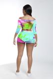 Green Fashion Casual adult Patchwork Print Tie Dye Two Piece Suits pencil Half Sleeve Two Pieces