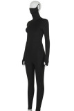 Black Casual Solid Split Joint O Neck Regular Jumpsuits