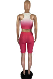 Red Fashion Casual Gradual Change Eyes Printed Basic O Neck Sleeveless Two Pieces