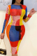 Yellow Blue Sexy Print Patchwork O Neck Pencil Skirt Dresses