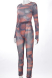 Black Sexy Print Solid Patchwork O Neck Long Sleeve Two Pieces