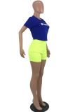 Blue Casual Print Letter O Neck Tops