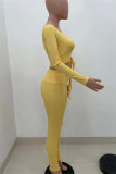 Pink Fashion Casual Solid Bandage O Neck Long Sleeve Two Pieces