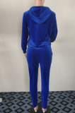 Blue Casual Solid Pearl Hooded Collar Long Sleeve Two Pieces