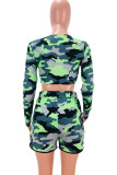 multicolor venetian Fashion Active adult Ma'am Camouflage Two Piece Suits Straight Long Sleeve Two Pieces
