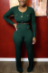Ink Green Sexy Solid Patchwork O Neck Long Sleeve Two Pieces