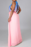 Pink Casual Gradual Change Patchwork Halter Cake Skirt Dresses