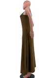 Coffee Sexy Casual Solid Basic V Neck Sling Dress