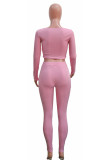Pink Street Solid Patchwork Backless V Neck Long Sleeve Two Pieces