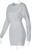 Grey Sexy Solid Patchwork O Neck Wrapped Skirt Dresses