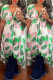 Green Fashion Casual Print Bandage Asymmetrical V Neck Short Sleeve Dress Dresses