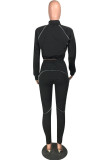 Black Fashion Casual Solid Split Joint Mandarin Collar Long Sleeve Two Pieces