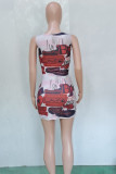 Multicolor Fashion Sexy Print Bandage Hollowed Out U Neck Vest Dress Dresses
