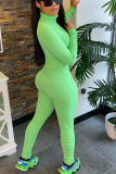 Green Sexy Solid Split Joint Turtleneck Skinny Jumpsuits