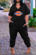 Black Fashion Casual Print Pocket V Neck Short Sleeve Regular Jumpsuits